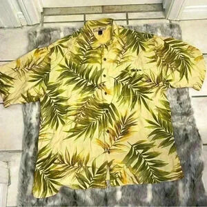 Tommy bahama SILK 100% HAWAIIAN SHIRT SZ XL  TAN GREEN PALM TREE LEAVES